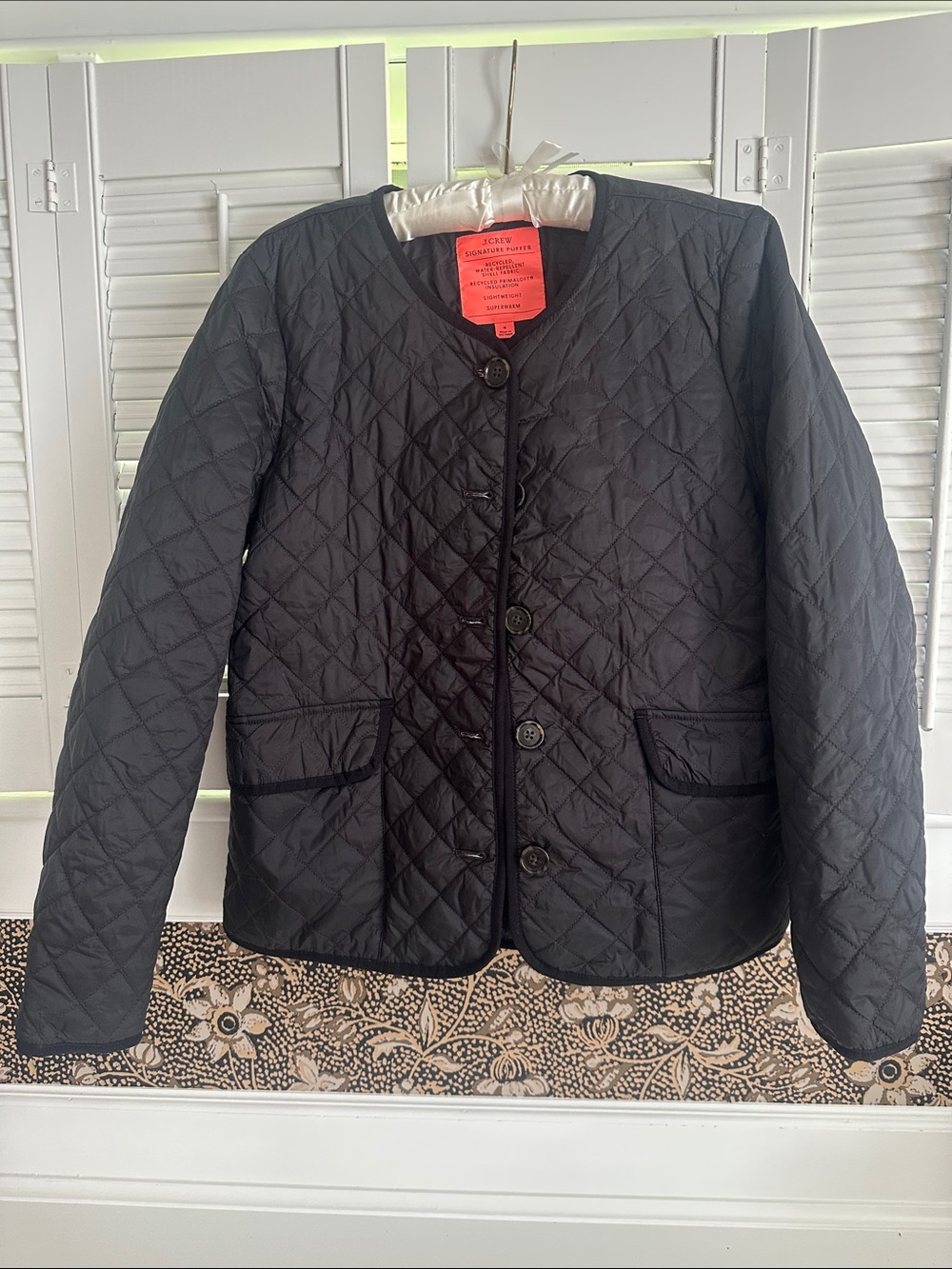 J. Crew Black Quilted Utility Jacket, size small, like new.